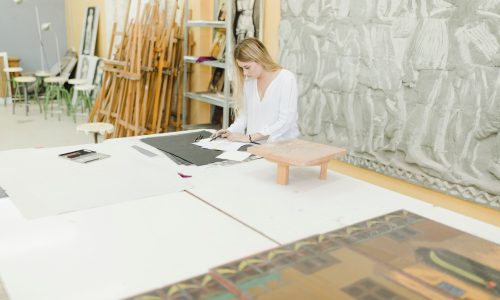 close up female sketching workbench table 23 2147889794