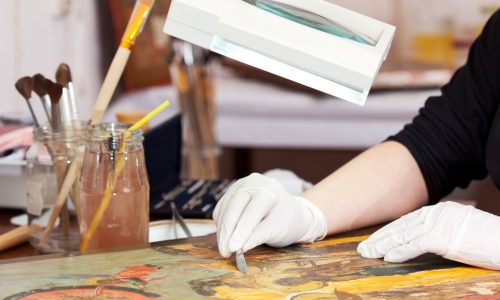 restorer working ancient christian icon 1398 3369